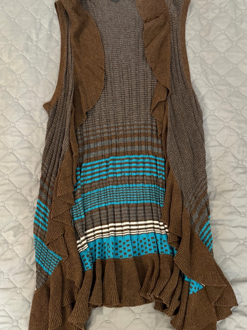 Zac & Rachel Brown Sweater Vest with Teal and Cream Stripes